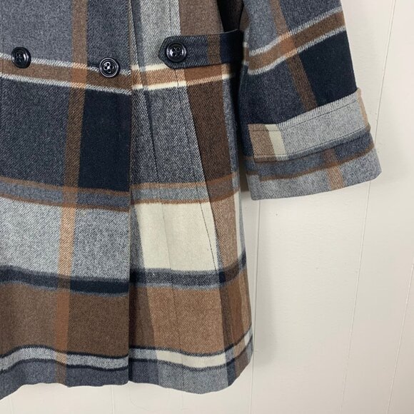 Zara Basic Women’s Wool Blend Brown Tartan Plaid Pea Coat - Size Small - Picture 2 of 8